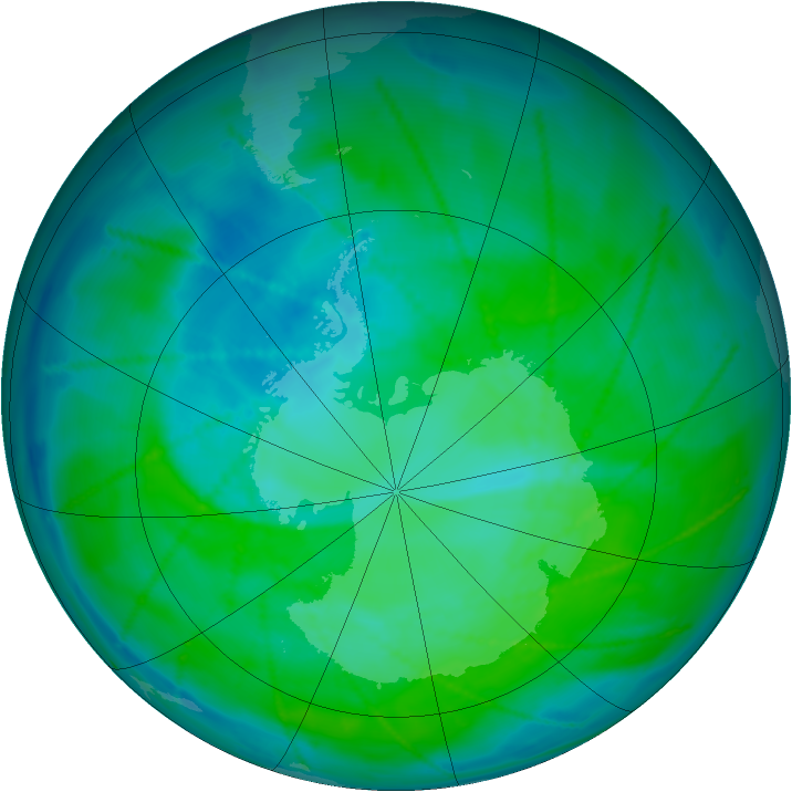 Antarctic ozone map for 25 December 2010
